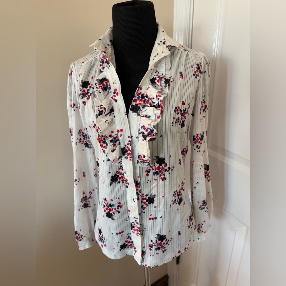 Vintage fire island brand floral long sleeved shirt size M (10) red/blue flowers
